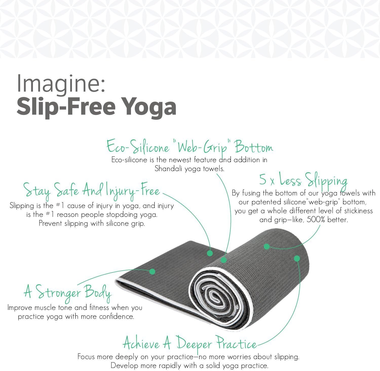 Shandali Hot Yoga Towel - Mat-Sized, Microfiber, Super Absorbent, Anti-Slip, Injury Free, 24" x 72" - Best Bikram Yoga Towel - Exercise, Fitness, Pilates Gear