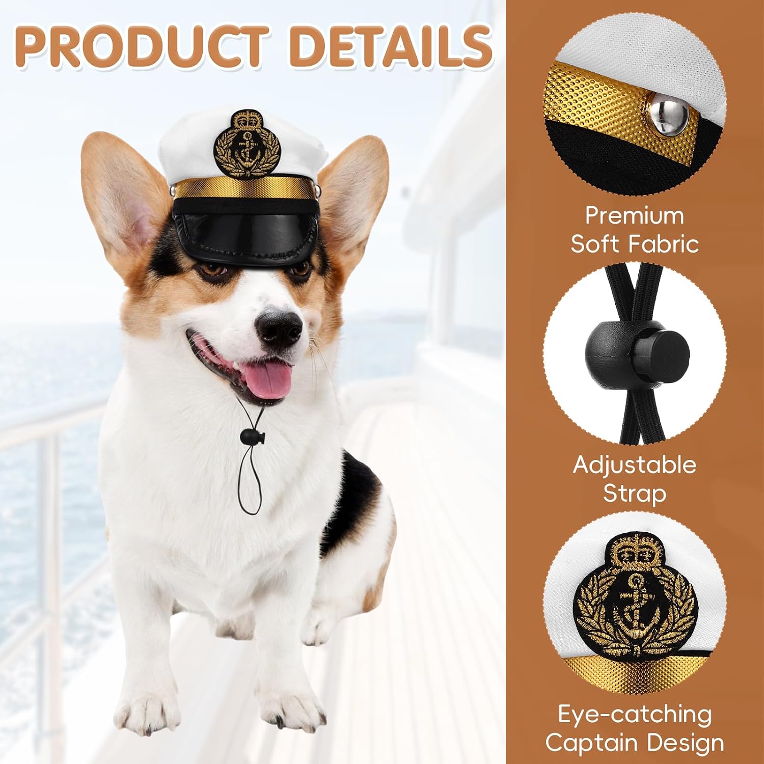 Amosfun Dog Captain Hat, Adjustable Pet Sailor Cap, Nautical Photo Prop
