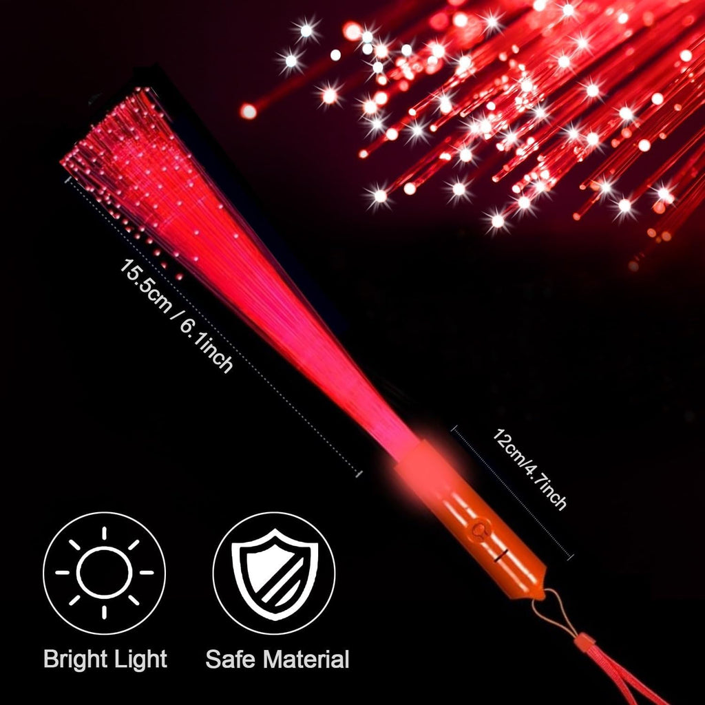 48 PCS Red Glow Fiber Wands Sticks LED Light Wands 3 Modes Flashing Fiber Optic Light Rod Bulk Fiber Optic Wands for Wedding July 4th Halloween Christmas Valentine's Day