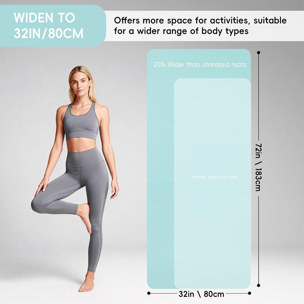 Extra Wide Yoga Mat 72" x 32", 6mm Non Slip TPE Exercise Mat with Carrying Strap, Large Workout Mat for Yoga, Pilates, Stretching, HIIT & Home Gym