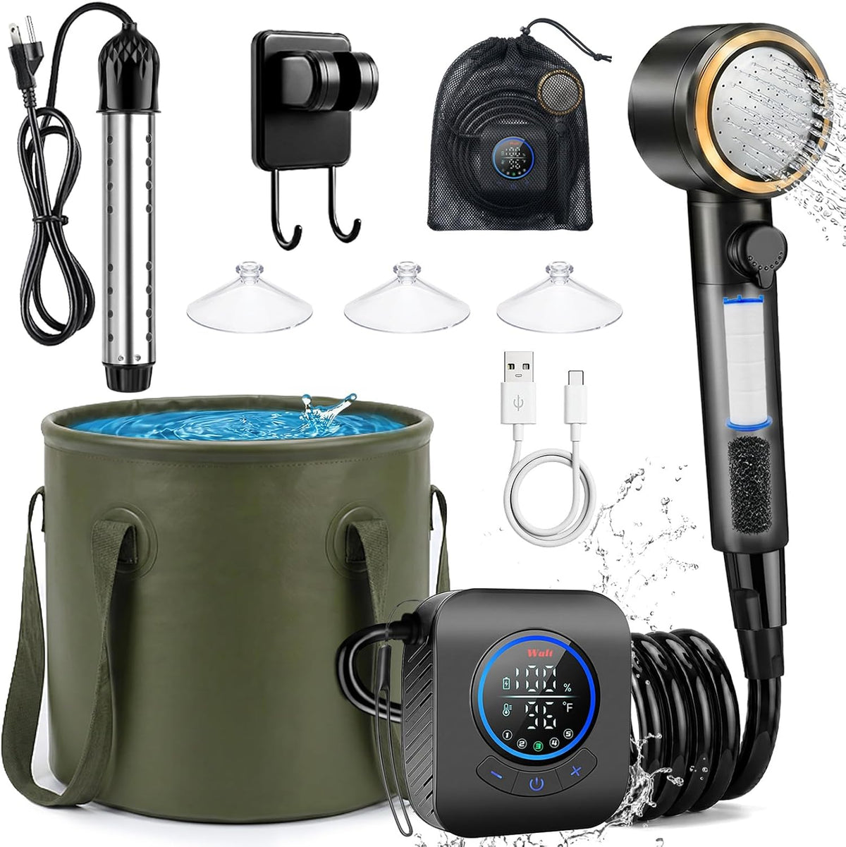 Portable Shower – 8000mAh Rechargeable Camping Shower