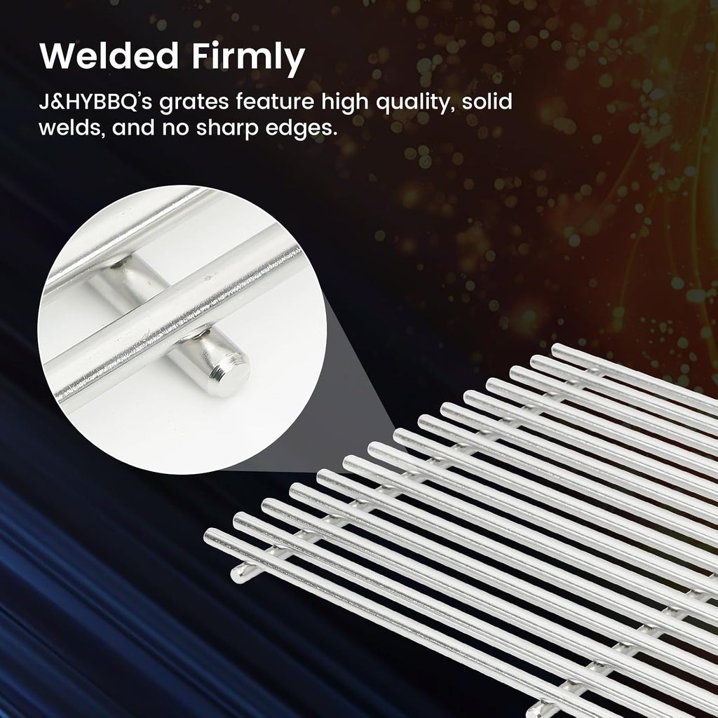 J&HYBBQ 17.4" Grill Grates for Weber Spirit 300 Series E310 E315 E320 E330 S310 S315 S320 S330, 9mm 304 Stainless Steel Parts Fit Genesis Silver Gold Spirit 700 900, 2 Pack