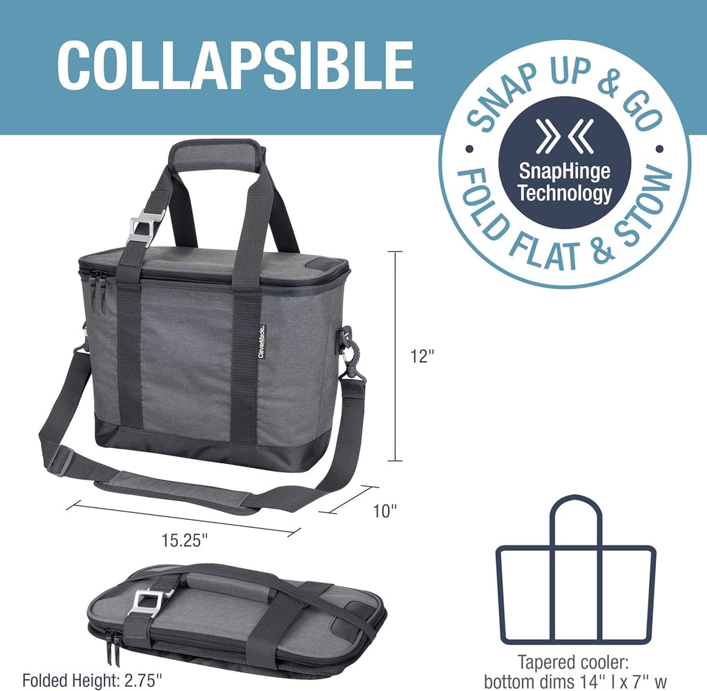 CleverMade Tahoe Collapsible Cooler, Medium Insulated Bag, Gray
