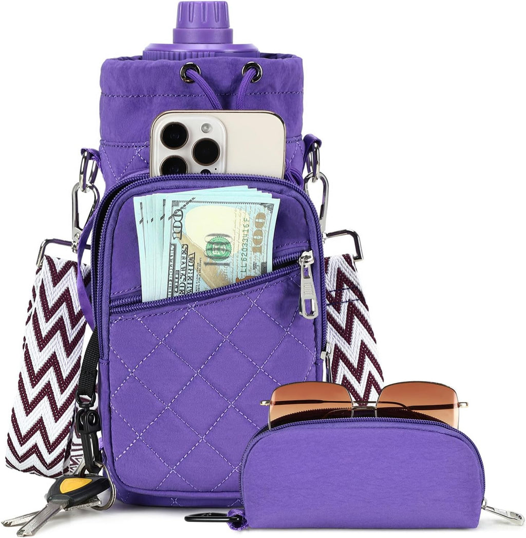 AGLOD Water Bottle Carrier Bag with Strap, Water Bottle Holder Crossbody Bags for Women Men for Walking, Hiking,Cycling