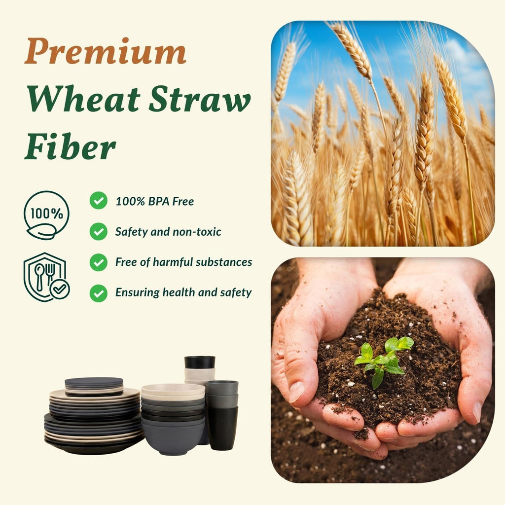 Homienly 40 PCS Wheat Straw Dinnerware Sets Dishes Set for 8 Unbreakable Plates and Bowls Sets for Kitchen Dishwasher and Microwave Safe Plate Set Camping, Apartment, Kids-Grey Stone