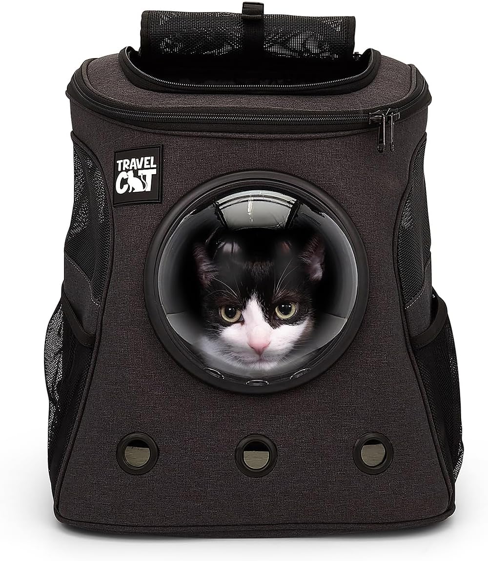 Fat Cat Backpack Carrier - Airline Approved Cat Carrier with Space Capsule Bubble for for Small Cats, Kitten - Premium Grey Heather Cat Carrier Backpack for Outdoor, Travel, Hiking, Pet Supplies