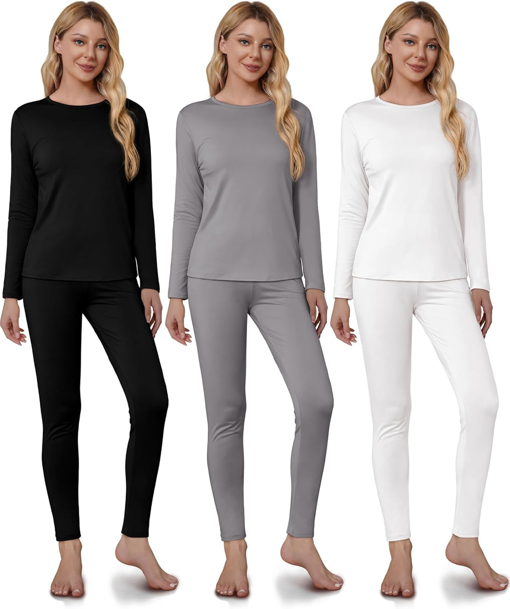 VZV 3 Set Thermal Underwear for Women Fleece Lined Long Johns Top & Bottom
