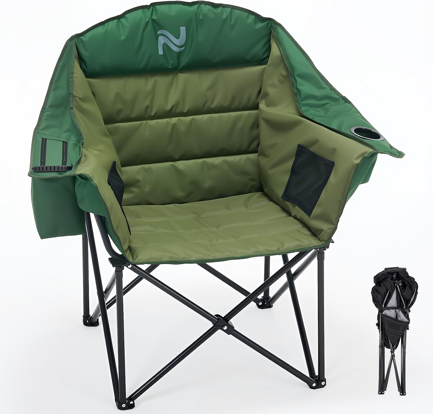 NAIZEA Padded Camping Chair, Outdoor Folding Chair, Portable Heavy Duty Arm Chairs with Side Pockets, Cup Holder for Beach, Lawn, Picnic, Fishing, Backpacking