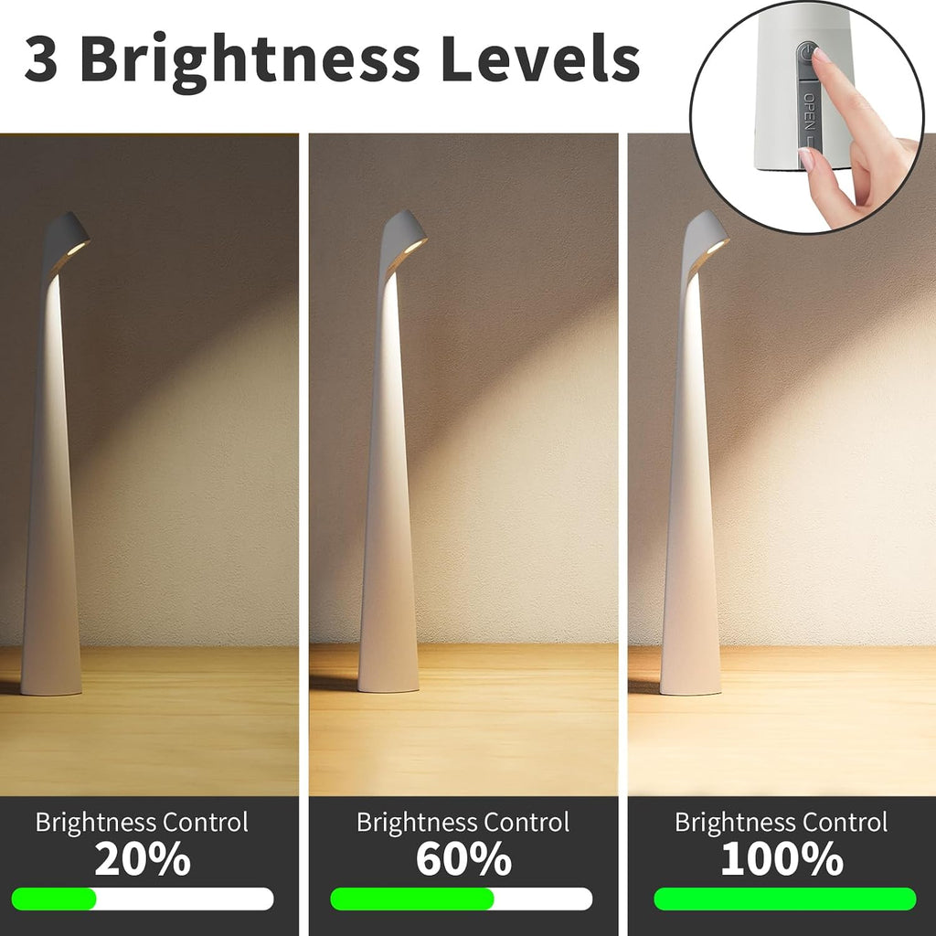 HAPYGI Cordless Rechargeable Reading Metal Table Lamp, 3-Level Brightness