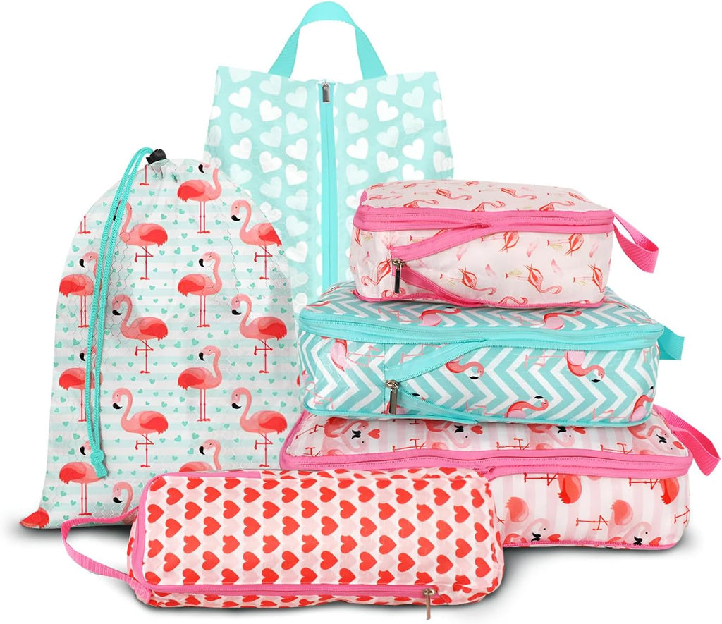 6 Pcs Compression Packing Cubes, Packing Cubes for Travel, Waterproof Luggage Organizer Bags Set, Cute Packaging Cubes for Women Kids Backpack Carry-Ons