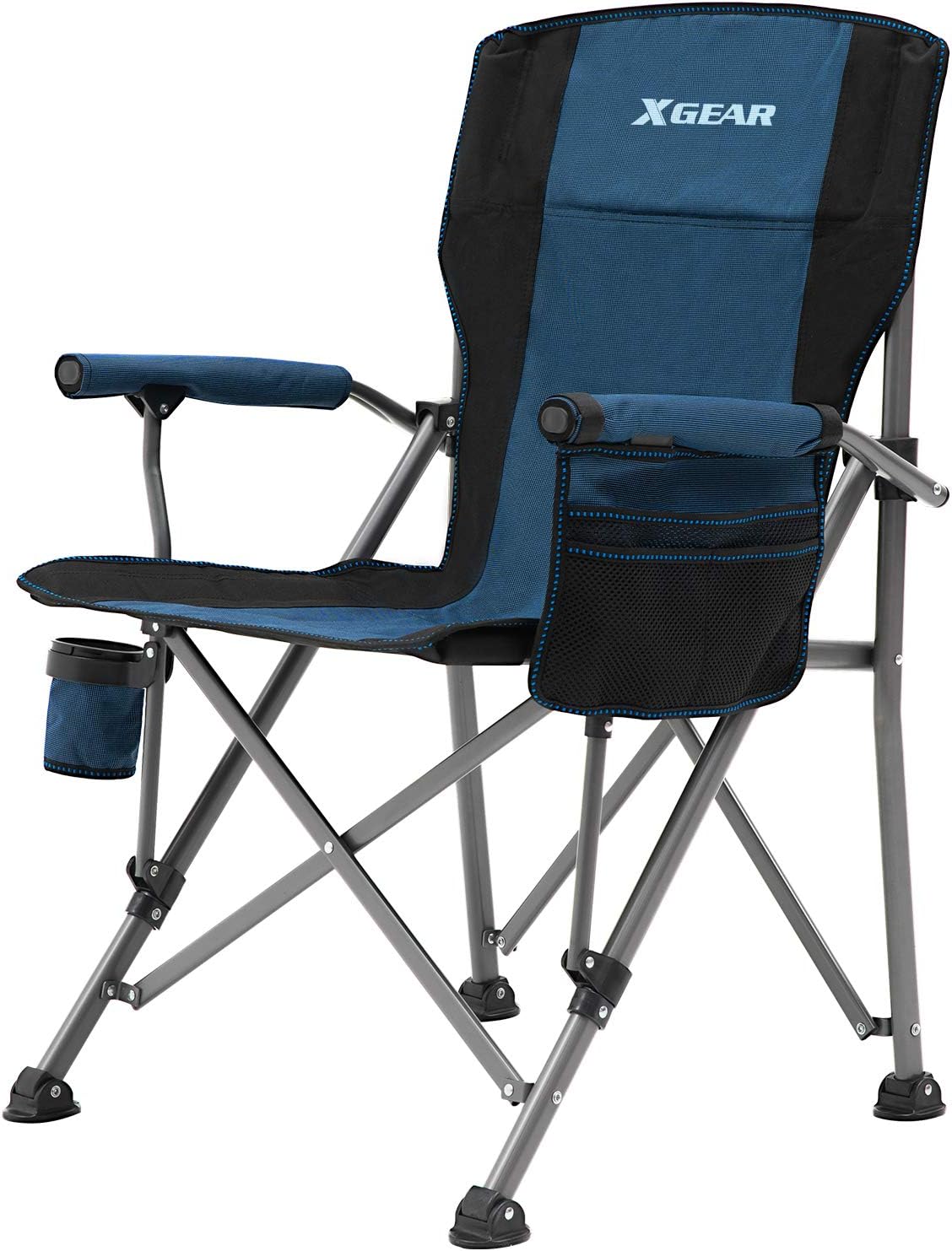 XGEAR 330LB Heavy Duty High Back Hard Arm Camping Chair with Cup Holder