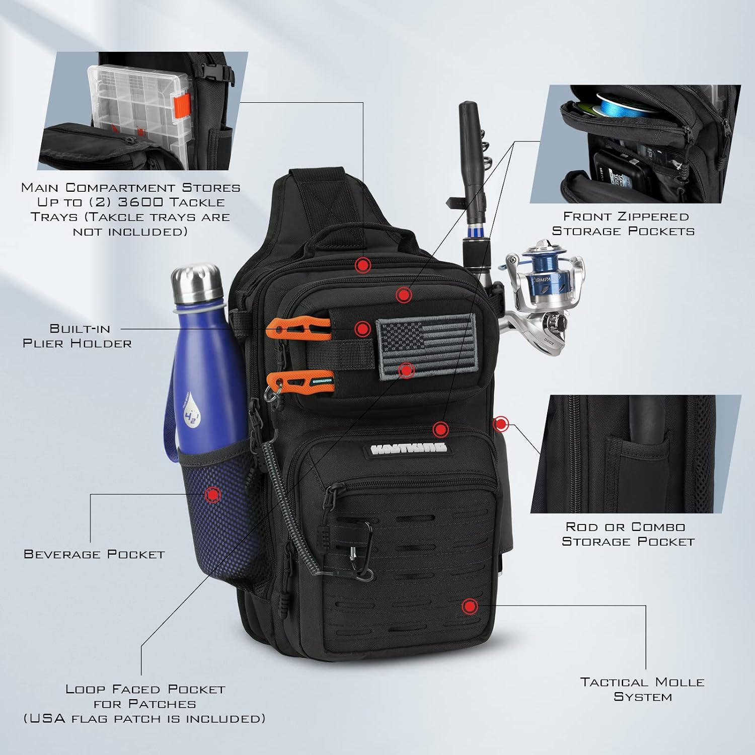 KastKing Blowbak Fishing Sling Bag, Fishing Backpack with Rod Holder