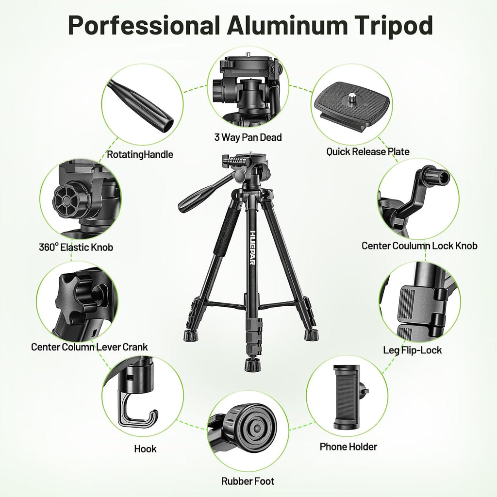 Huepar Professional Laser Level Tripod, 60 Inch Adjustable Laser Level Stand, Suit for Heavy Duty Laser Levels, Point Lasers, Laser Distance Measures; 1/4" & 5/8" Thread Mount, Non-Slip Feet, TPD14B