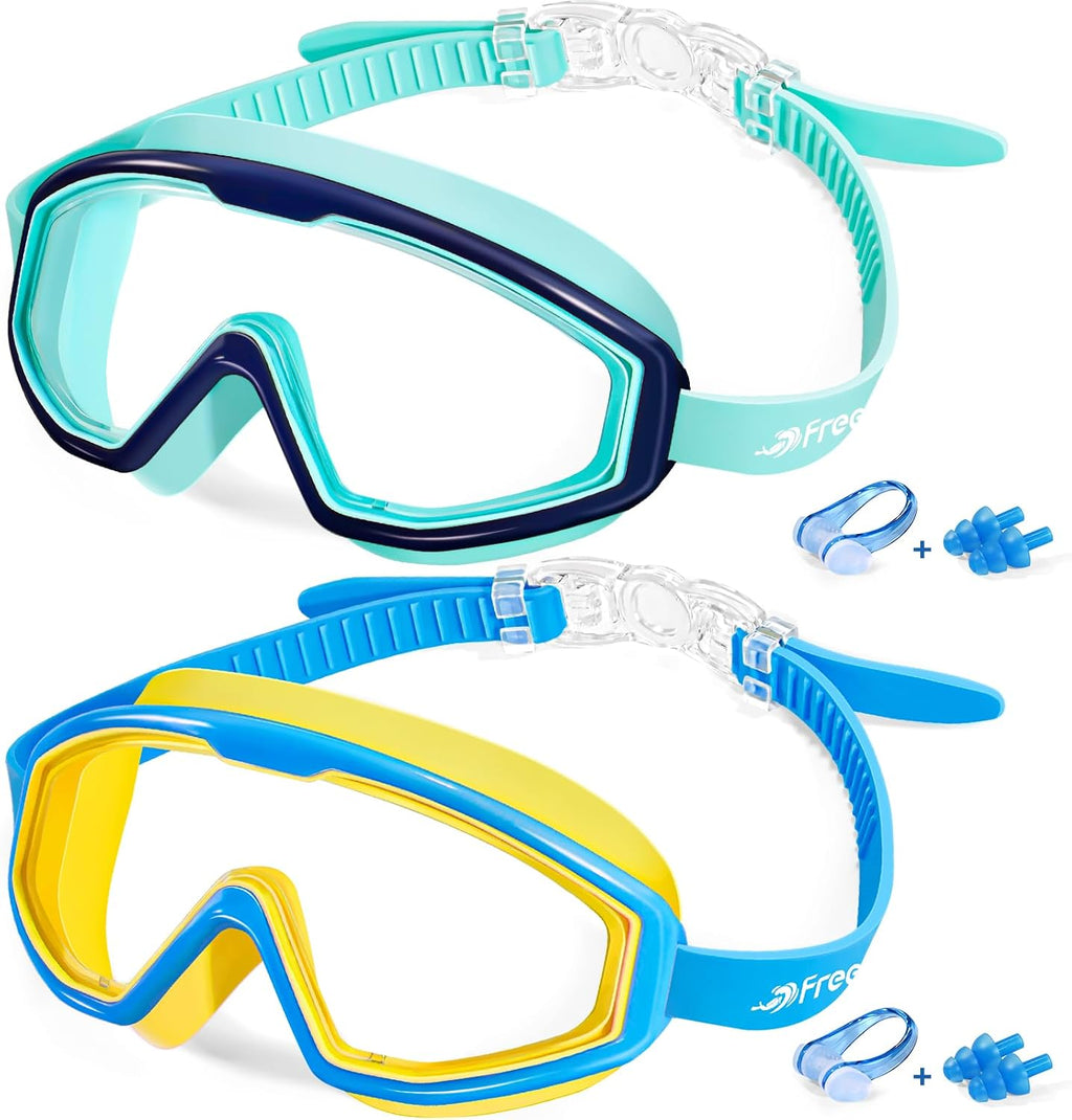 Freela Goggles for Kids Toddler 3-15, Anti Fog No Leak Clear Swim Goggles for Boys Girls Pool Beach Swimming