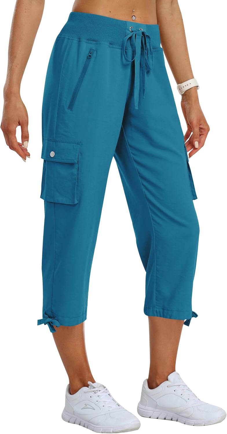 MoFiz Women's Cargo Capris Pants Loose Fit Casual Hiking Pants Lightweight Quick Dry Travel Summer Pants for Women