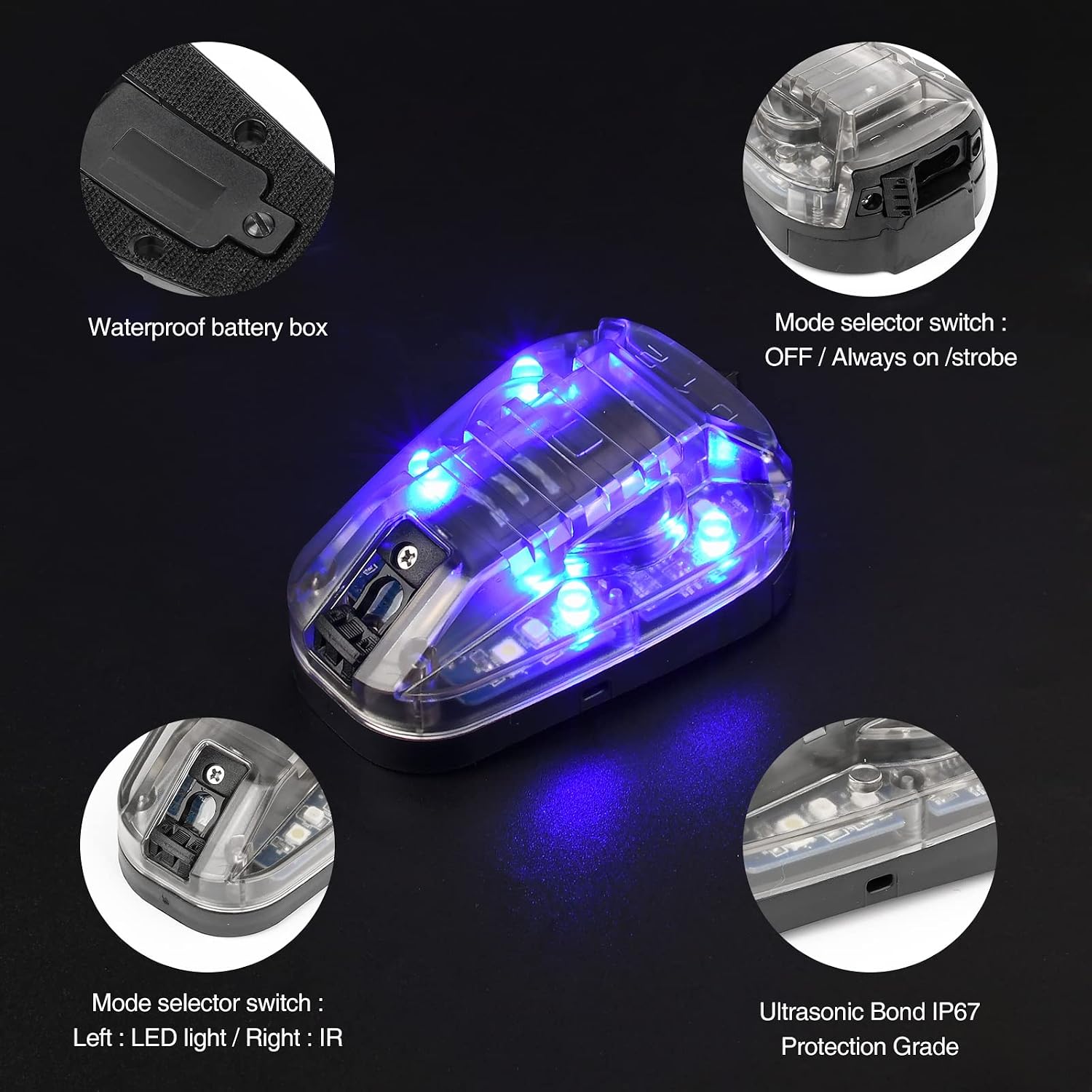 NOBUHIRO 4 Modes Tactical Helmet Light with Visible LED+IR Constant/Strobe