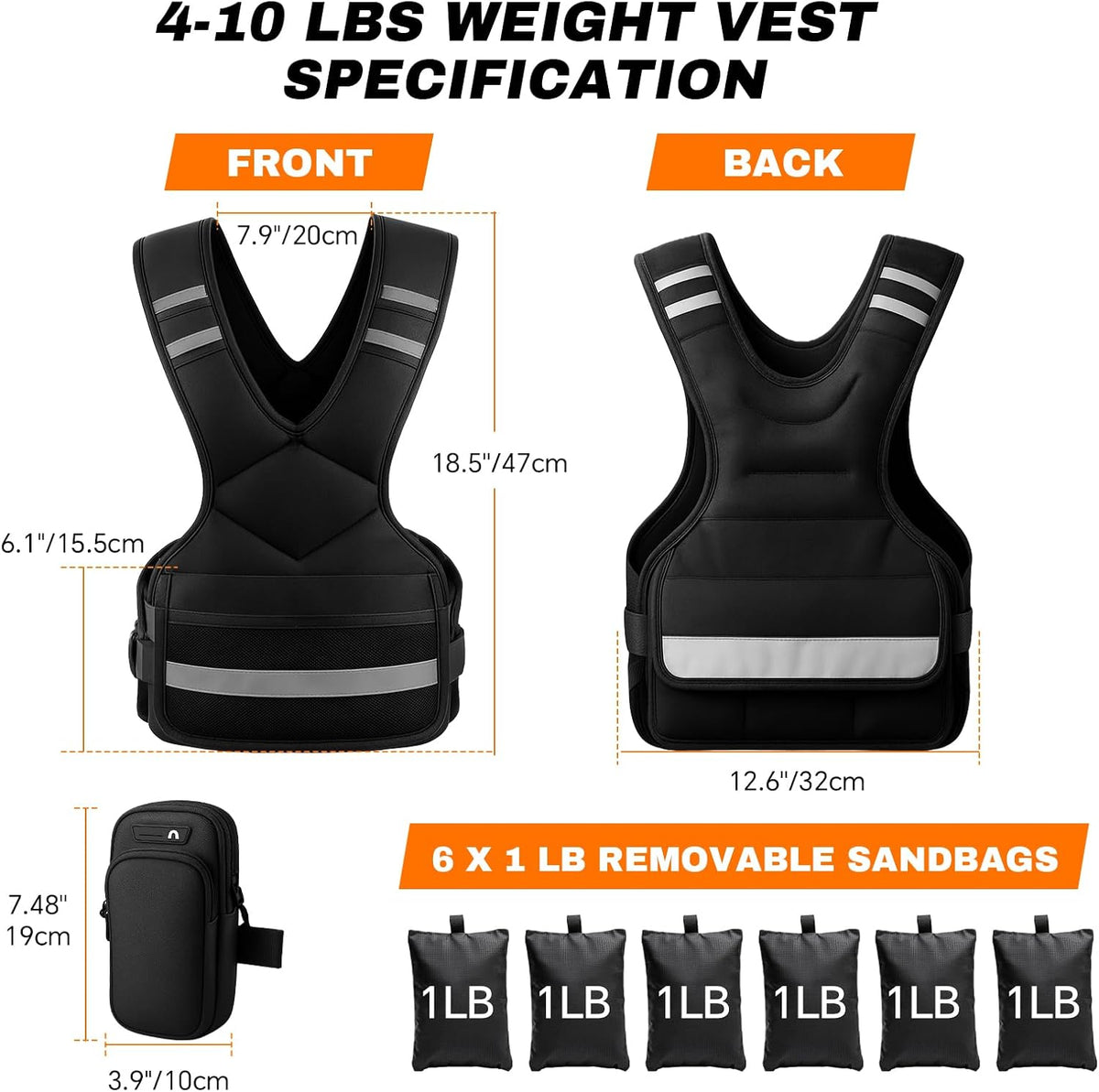 Adjustable Weighted Vest for Men and Women,4-10lb Variable Body Weight Vest for Home Workouts, Running, Rucking, HIIT & Strength Training, Removable Ironsand Weights, Reflective & Pockets
