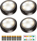 Puck Lights with Remote, Wireless LED Puck Light for Kitchen,Battery Operated Under Cabinet Lights, Under Counter Lighting Dimmable, Stick On Lights for Kitchen Shelf Counter Black (4pack)