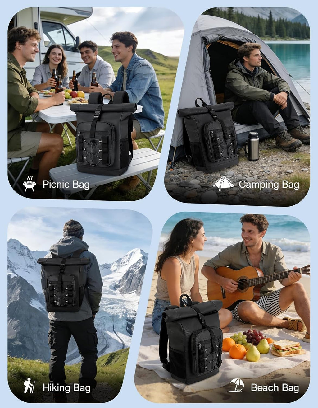 ISEYOU Rolltop Cooler Backpack, 36 Cans Insulated Backpack for Men & Women, Keeps Cold for Up to 20 Hours, Waterproof & Leak Proof Cooler Bag for Picnic, BBQ Camping, Lunch, Beach, Hiking