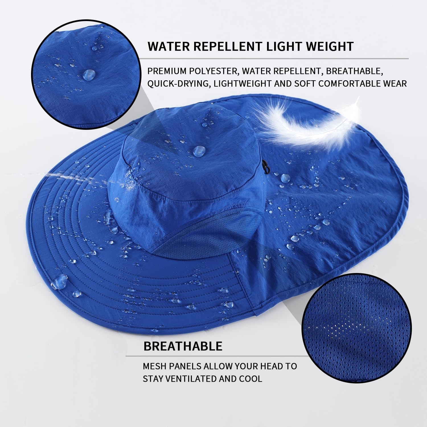 Home Prefer Outdoor UPF50+ Sun Hat Wide Brim Mesh Fishing Hat with Neck Flap