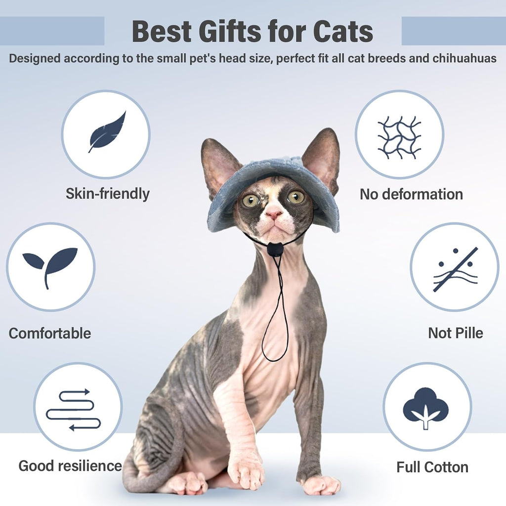 DENTRUN Cat Bucket Hat with Ear Hole, Cotton Birthday Bonnet for Small Pets