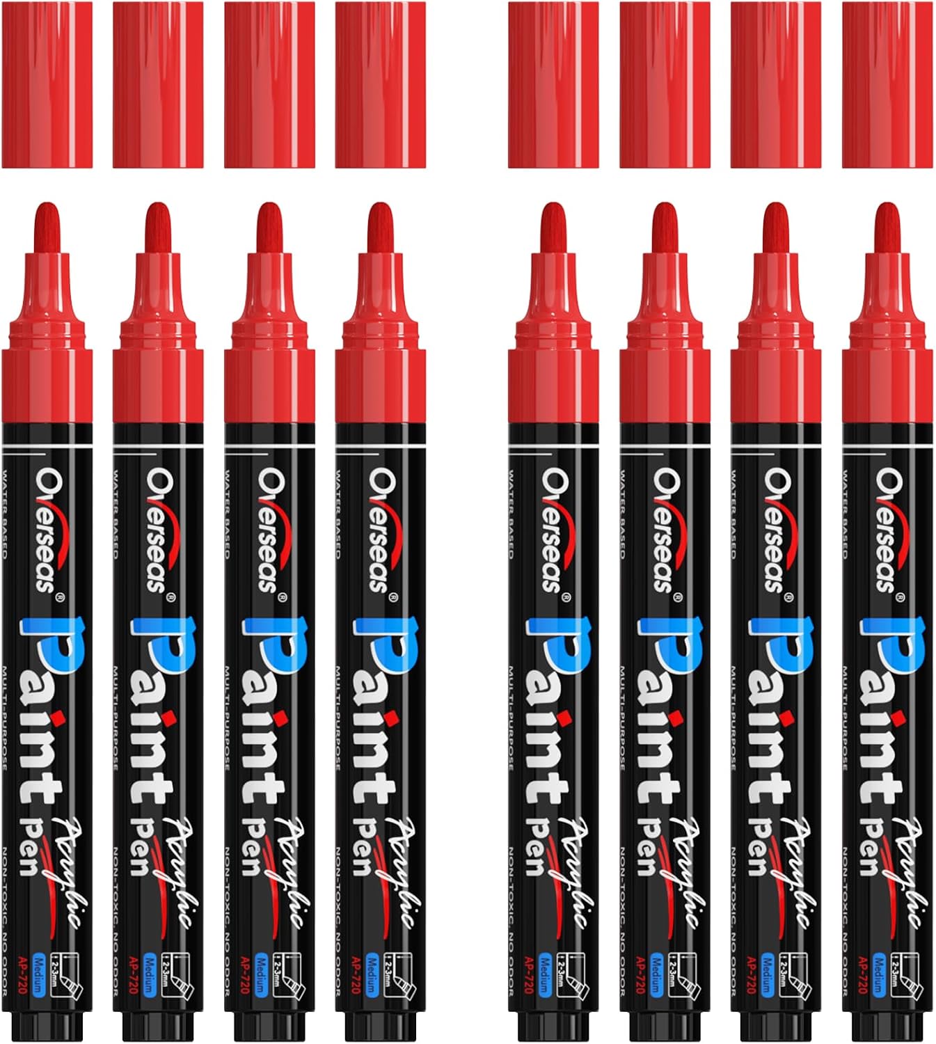 Overseas Silver Acrylic Paint Markers 8 Pack, Medium Tip Paint Pens