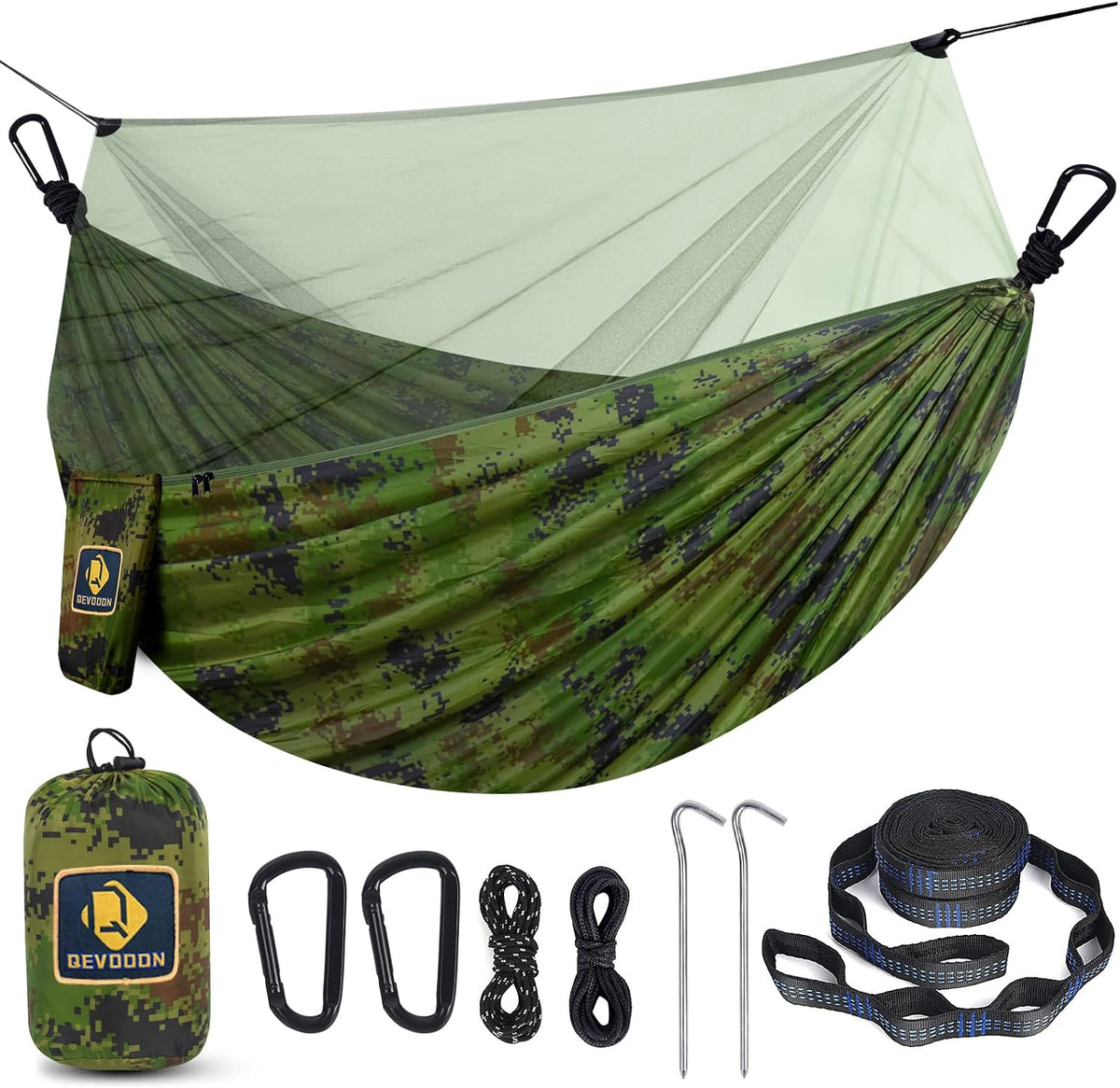 Camping Hammock with Net,Portable Lightweight Double Hammocks with Tree Straps and Solid D-Shape Hanging Hooks,Parachute Nylon Hammock for Backpacking Beach Backyard Patio Hiking