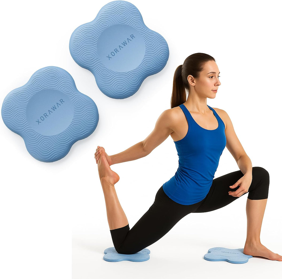 Yoga Blocks 2 Pack | Stretch Straps with Loops | Knee Cushions for Kneeling 2 Packs | Pilates Starter Kit for Women,Pilates Equipment Set, Home Workout Equipment for Women