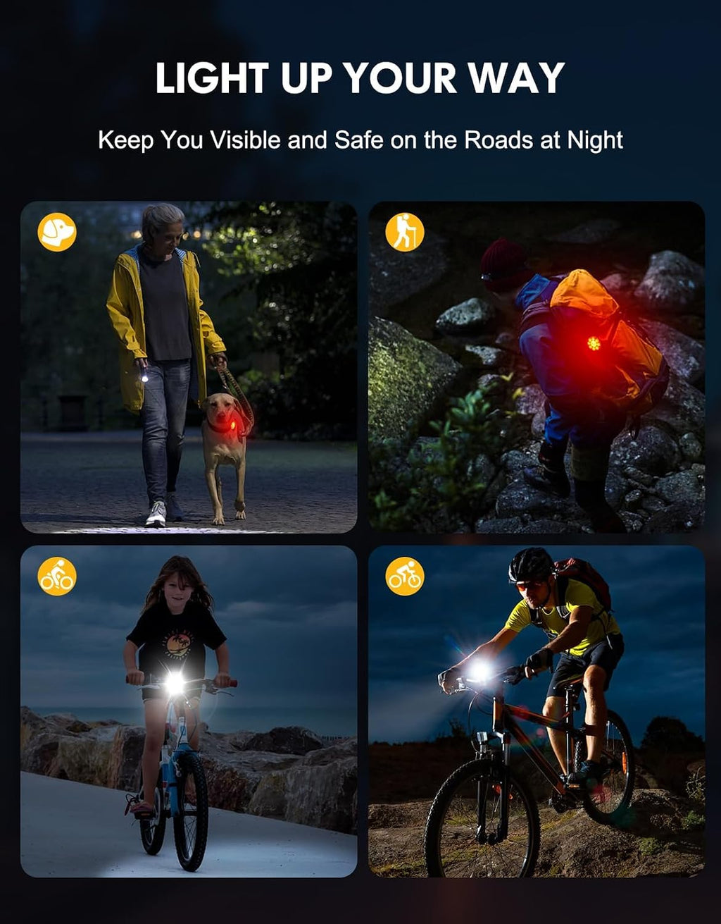 Cuvccn Bike Lights Super Bright, Rechargeable Bicycle Lights Set Multiple Modes, Waterproof Bike Lights for Night Riding/Cycling Safety, Front and Back Bike Reflectors Light, Long Battery Life