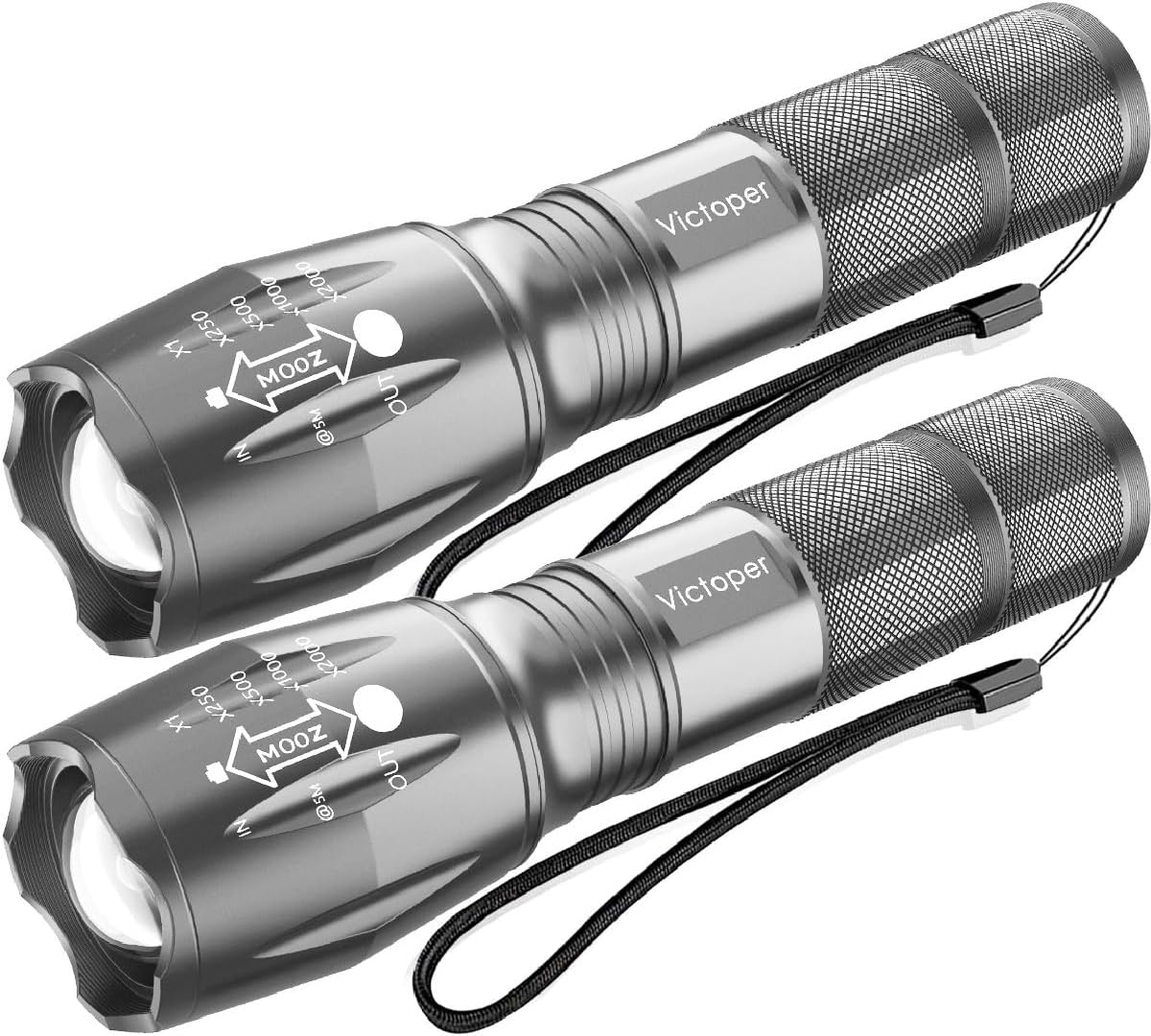 Victoper LED Flashlight 2 Pack Blue, Bright Tactical Torch High Lumens 5 Modes, Waterproof Zoomable Flash Light for Outdoor, Birthday Gifts for Men, Dorm Room Hiking Camping Essentials Gear for Guys