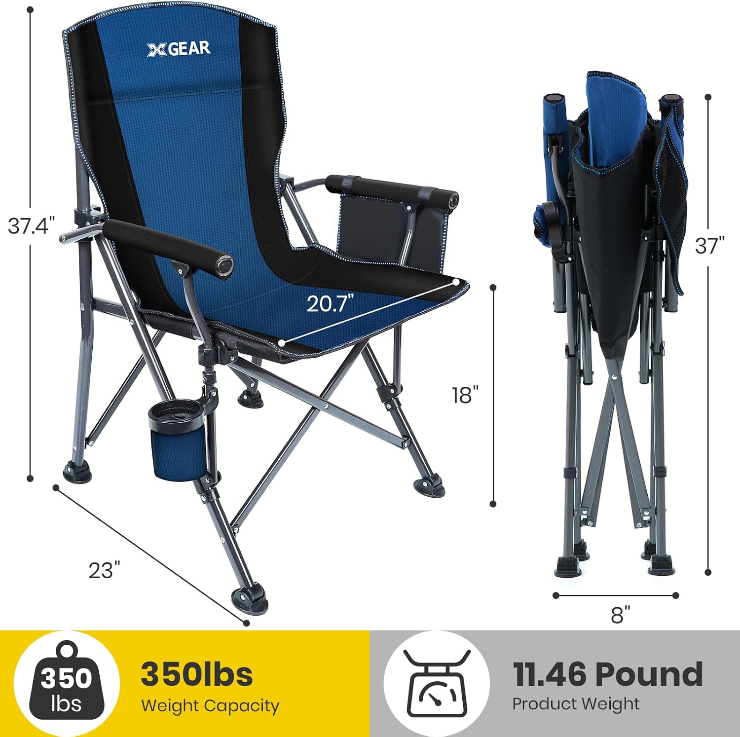 XGEAR Portable Camping Chair for Adutls Outdoor Camp Chairs,Blue