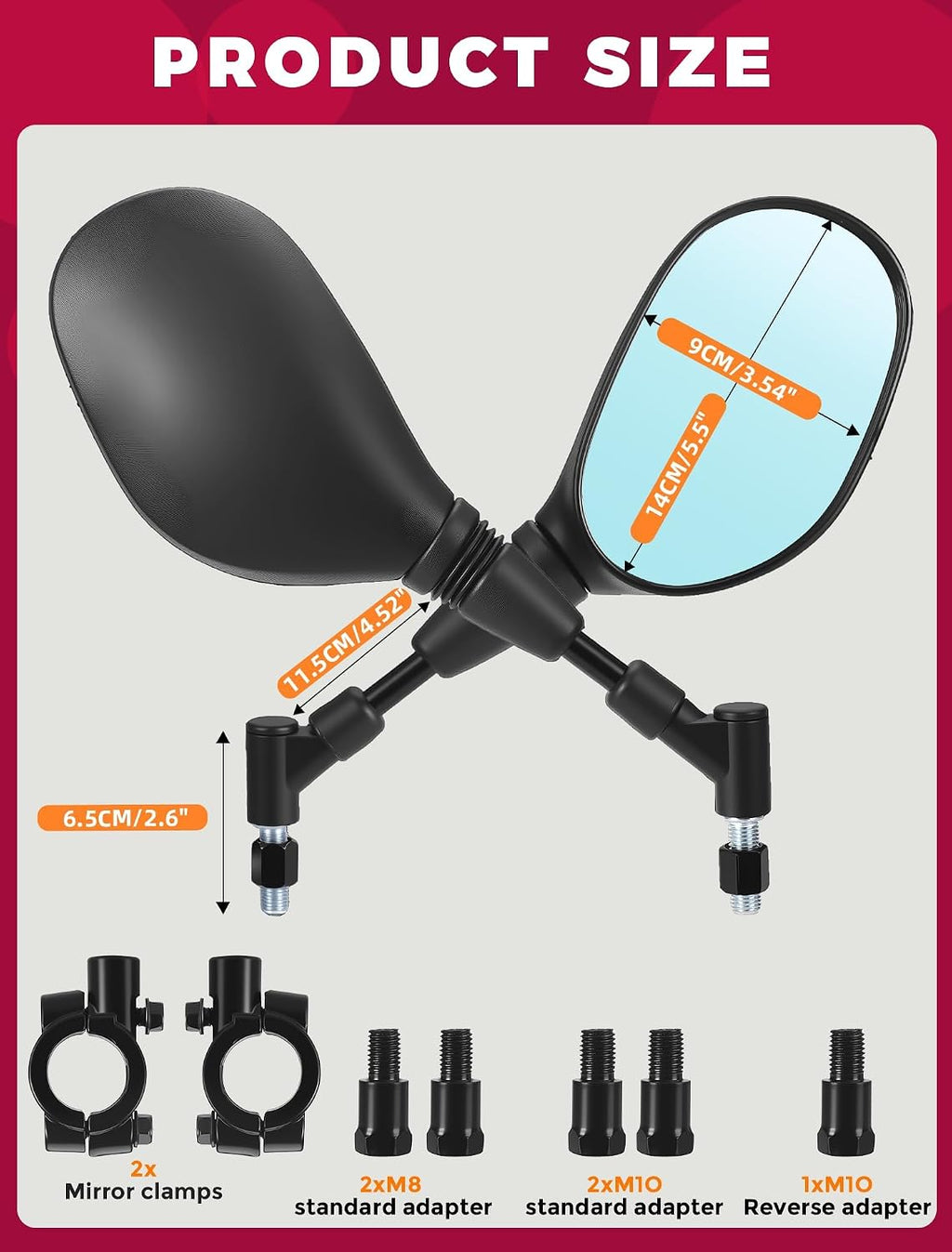 Motorcycle Mirrors Side Rearview Mirror for ATV Scooter Moped Quads GY6