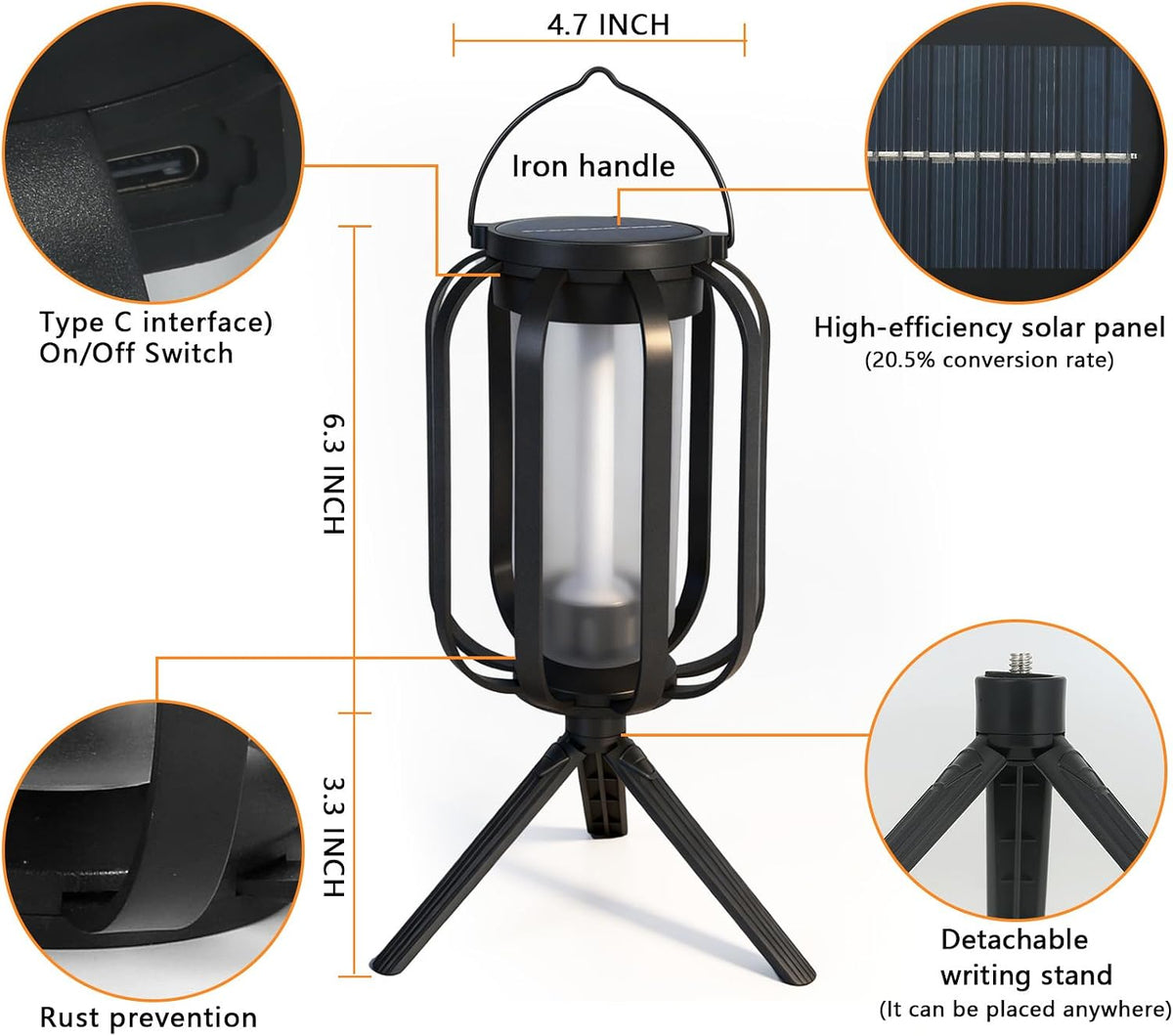 2 Pack Solar Lantern Lights Outdoor Waterproof Flickering Flame Light, Solar Lights with Dual Charging (USB/Solar) & 4 Modes Hanging Camping Light for Yard Patio Path Tree Porch Garden Decoration