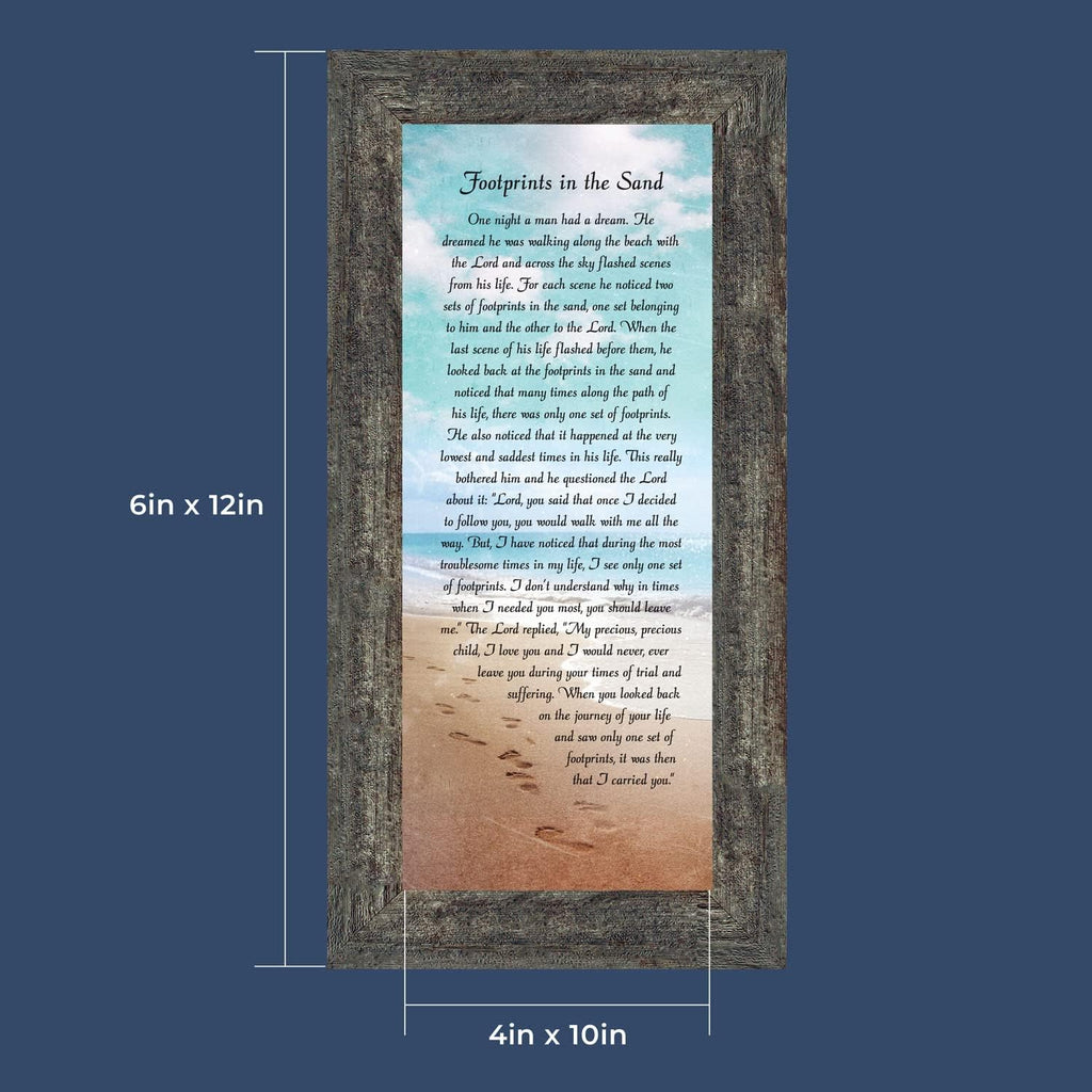 Footprints in the Sand Inspirational Wall Art, Beach Decor, Christian Gifts for Women and Men, Christian Wall Decor, Get Well Soon, Encouraging Scripture Wall Art, Framed Sympathy Gift 7349BW