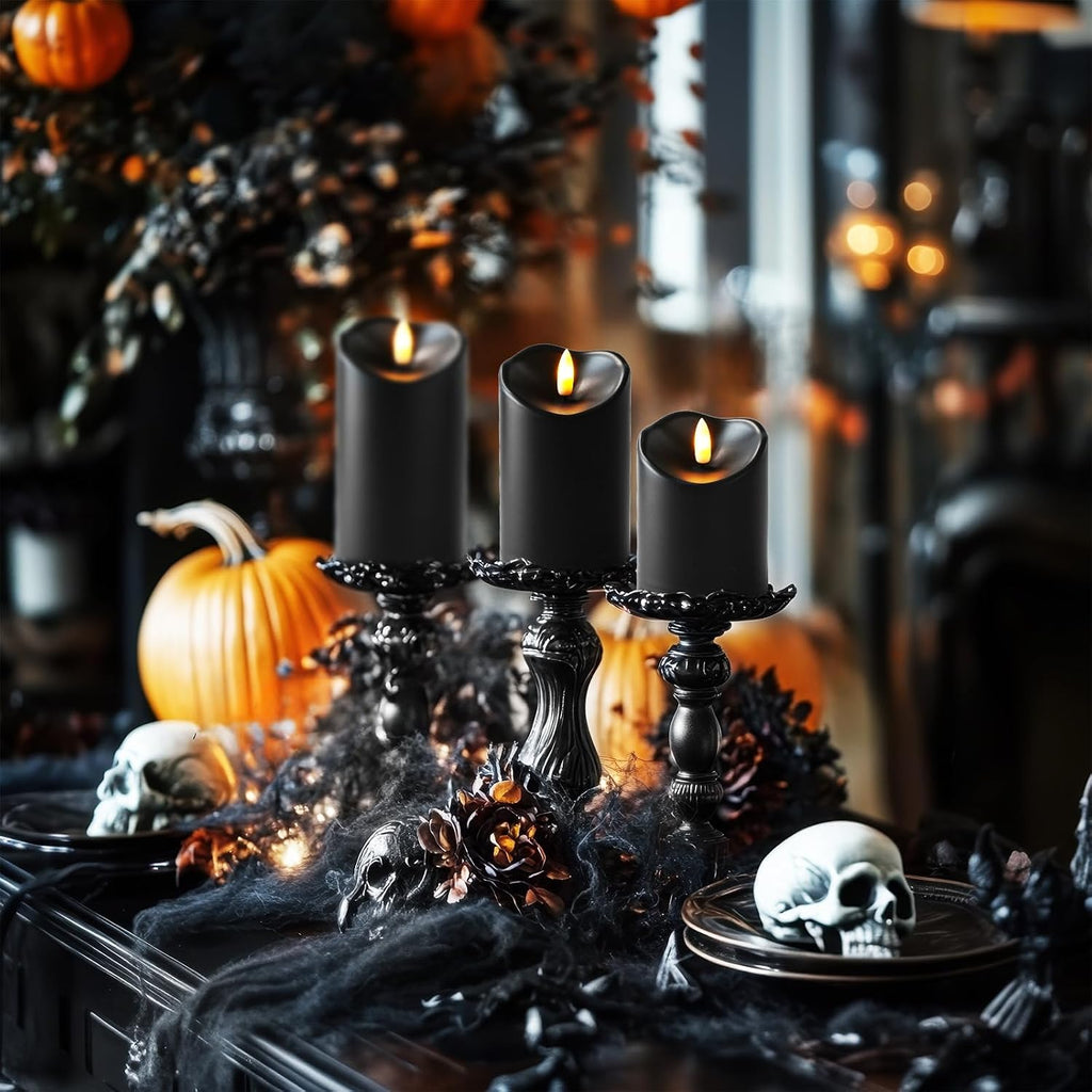 Homemory Black Flameless Candles Outdoor Waterproof, LED Halloween Candles