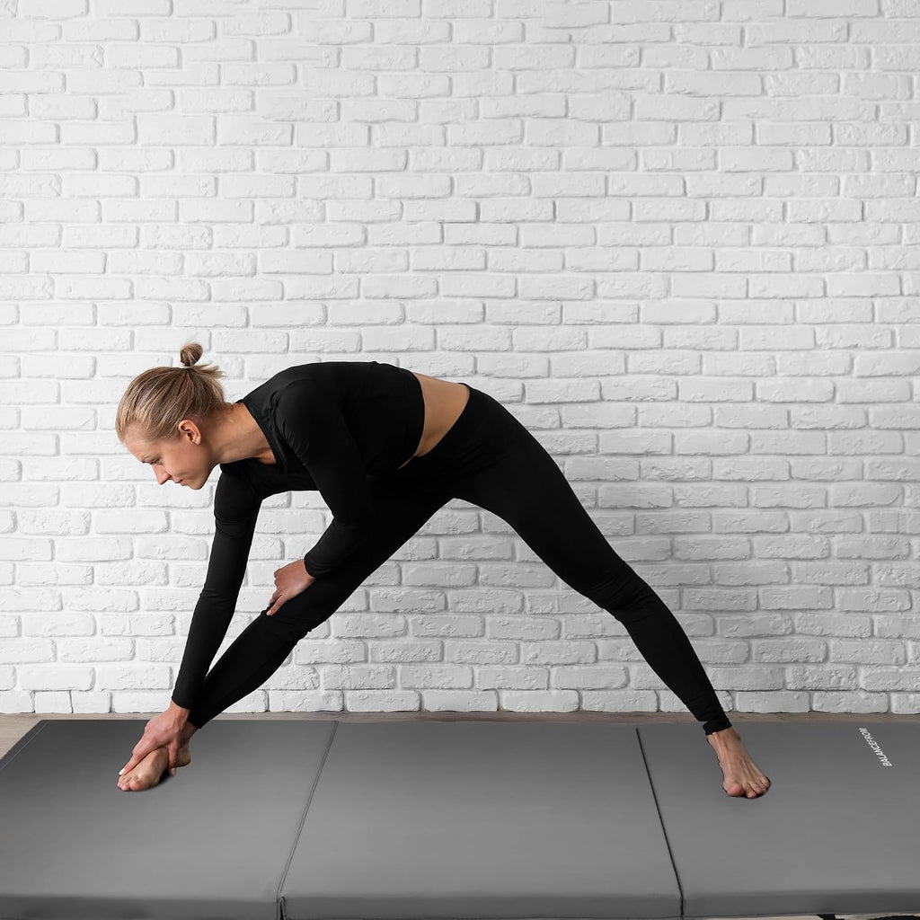 BalanceFrom 6x2 Feet 3-Panel Folding Gymnastics Mat – 1.5-Inch Thick Pad with Vinyl Surface and Carrying Handles for Tumbling, Yoga, Pilates, Home Workouts, and Martial Arts