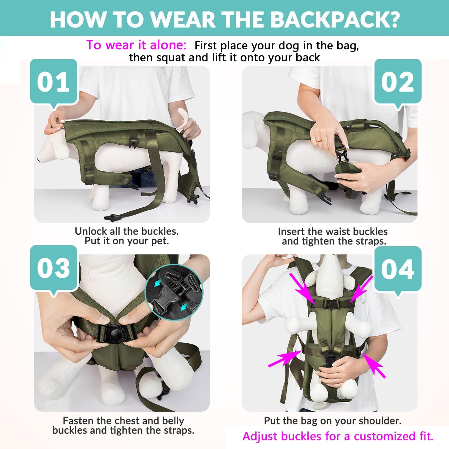 Lukovee Dog Backpack Carrier, Adjustable Front Carrier for Small Breeds
