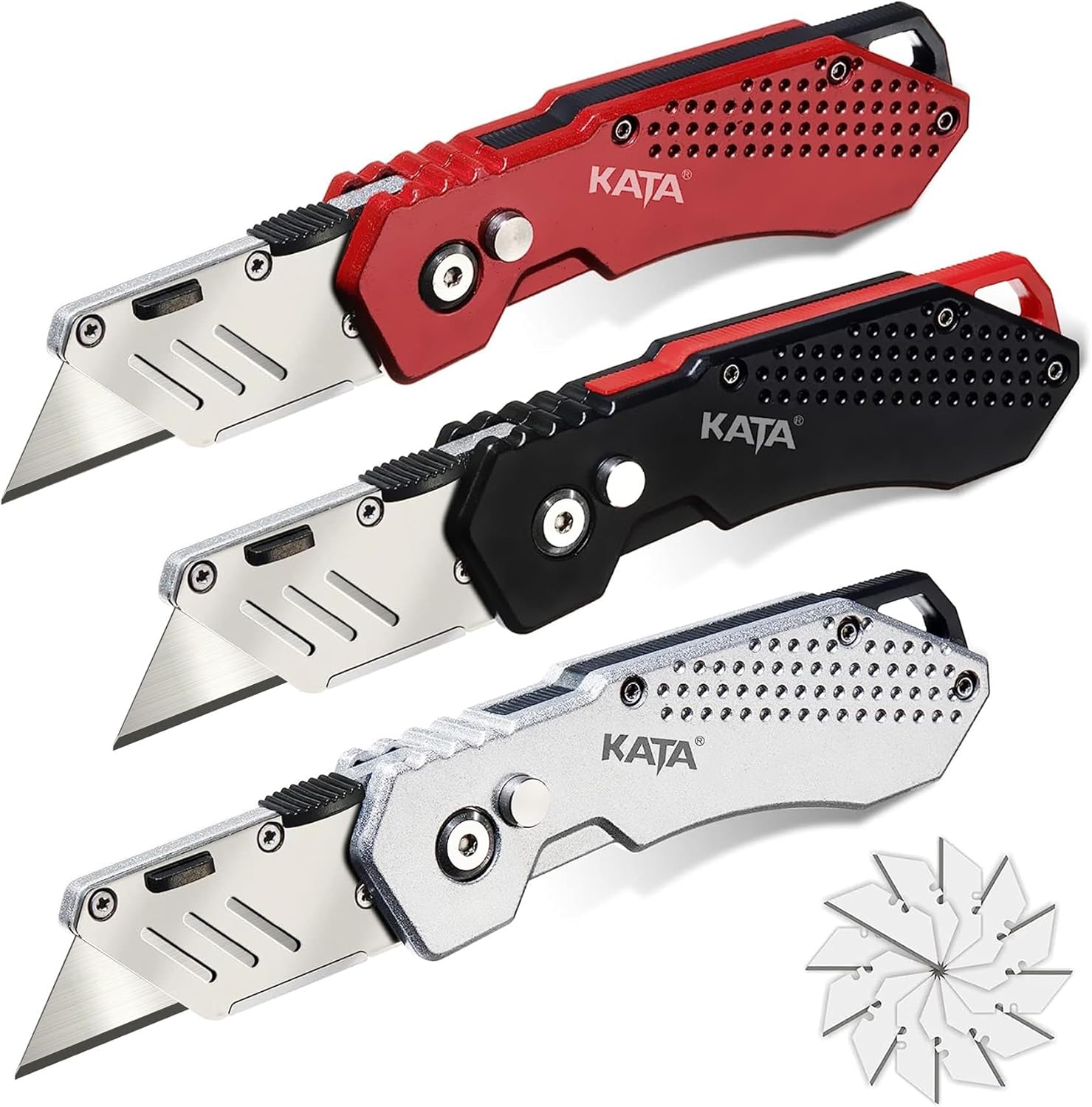 KATA 3 Pack Folding Utility Knife Set, Heavy Duty Box Cutters with Blades