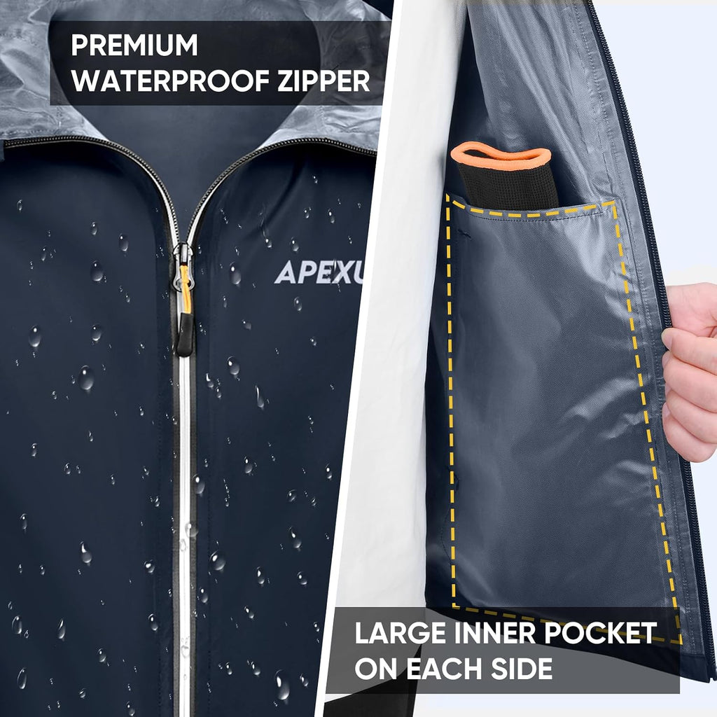APEXUP Packable Rain Jacket Men Waterproof Lightweight Raincoat with Hood