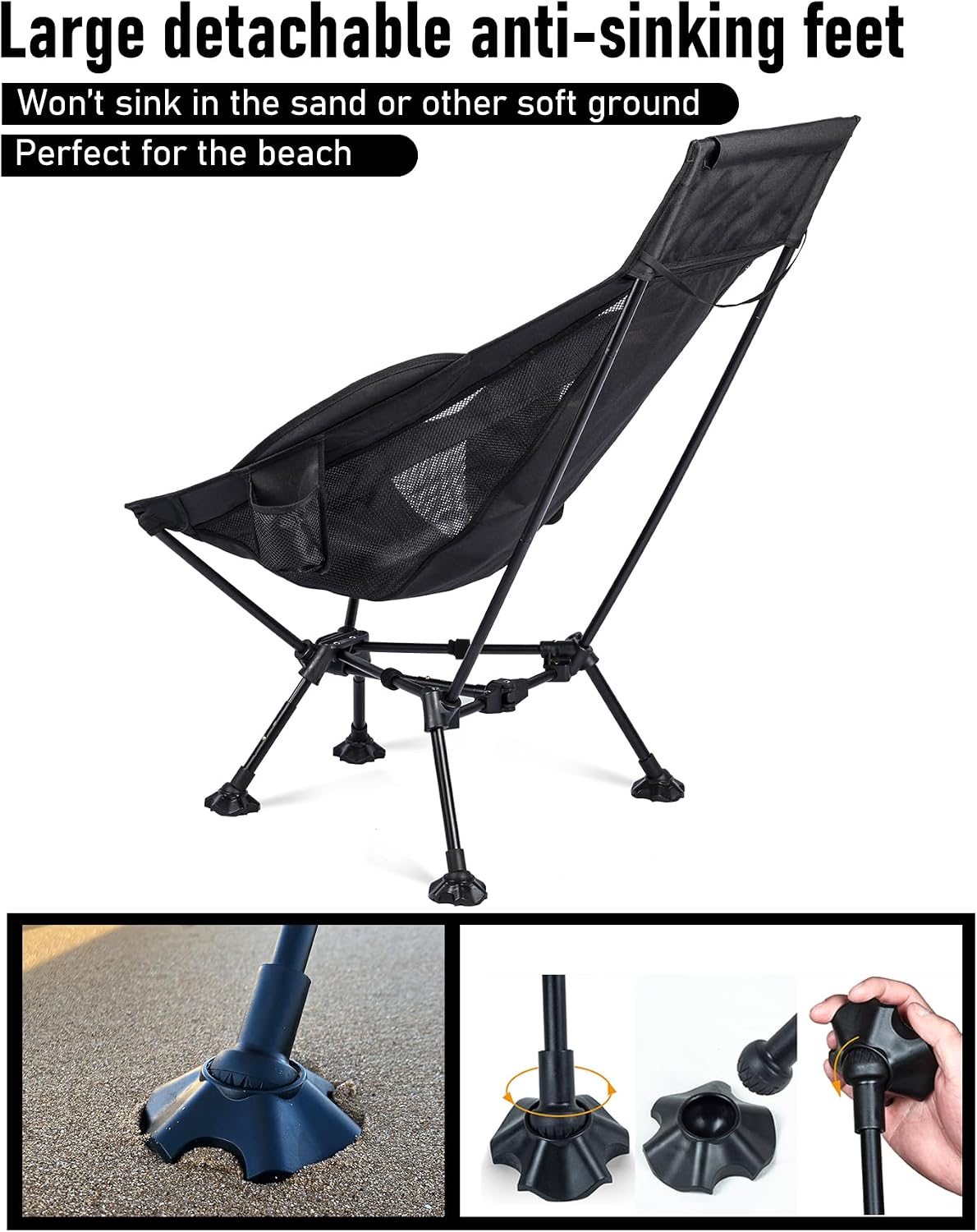 WildCall Lightweight Folding Camping Chair Anti-Sinking Chair, High Back
