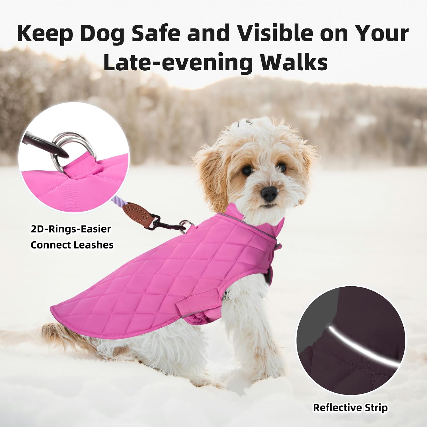 Mile High Life Dog Warm Coat, Small Dog Winter Jacket Windproof Water Resistant Cold Weather Coats Cozy Snow Jacket Vest for Puppies (Hot Pink, Medium Chest 17.3")