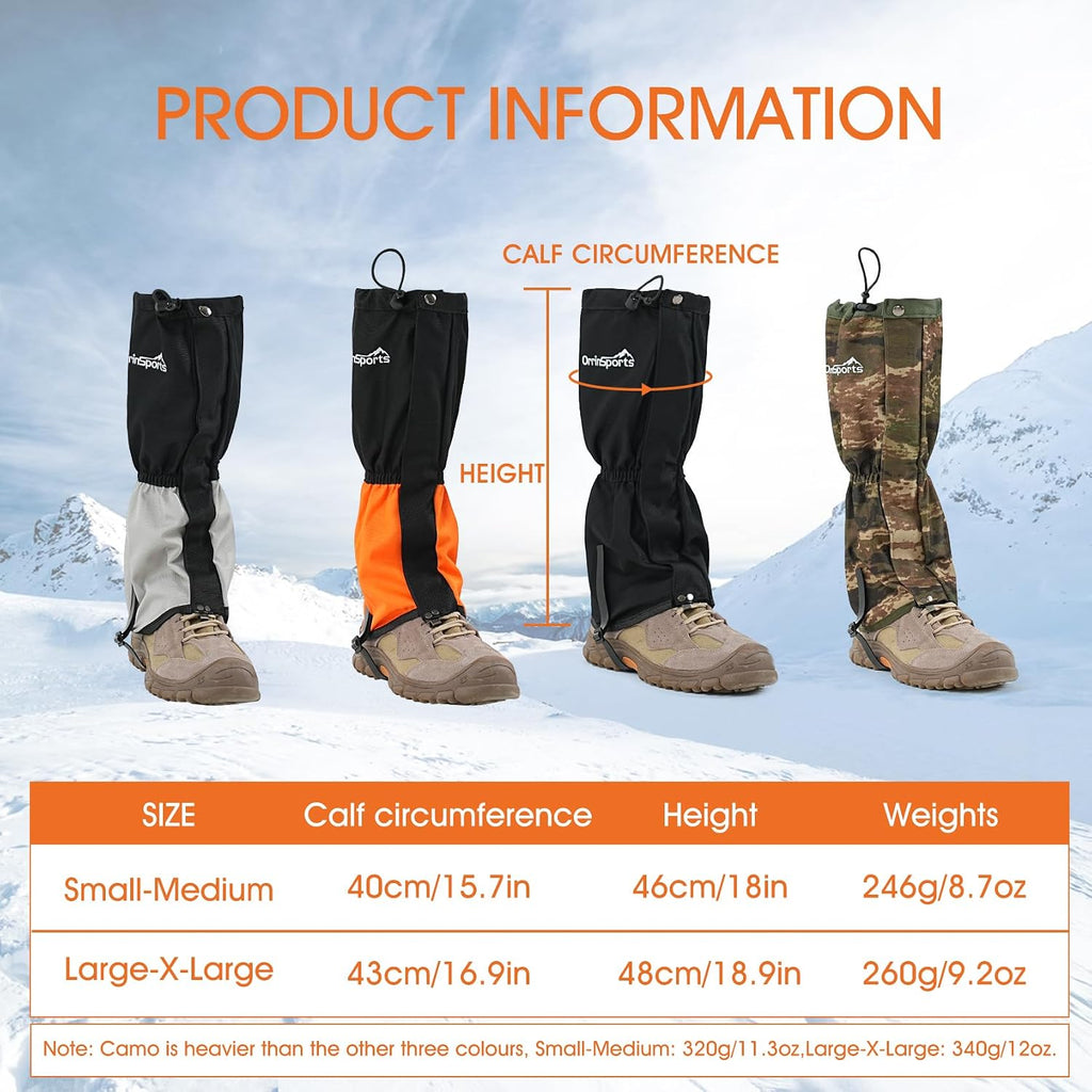 Leg Gaiters for Men Women Waterproof Gaiters for Hiking Snow Boot Gaiters