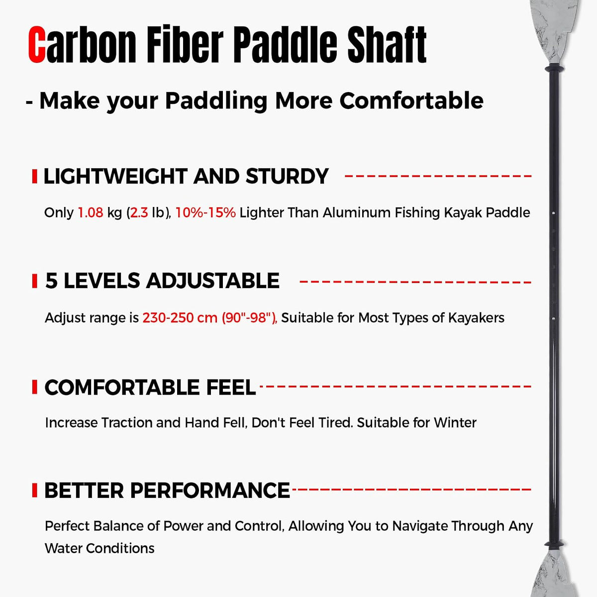 Angler Kayak Paddle, Adjustable Carbon Fiber Fishing Kayak Oar