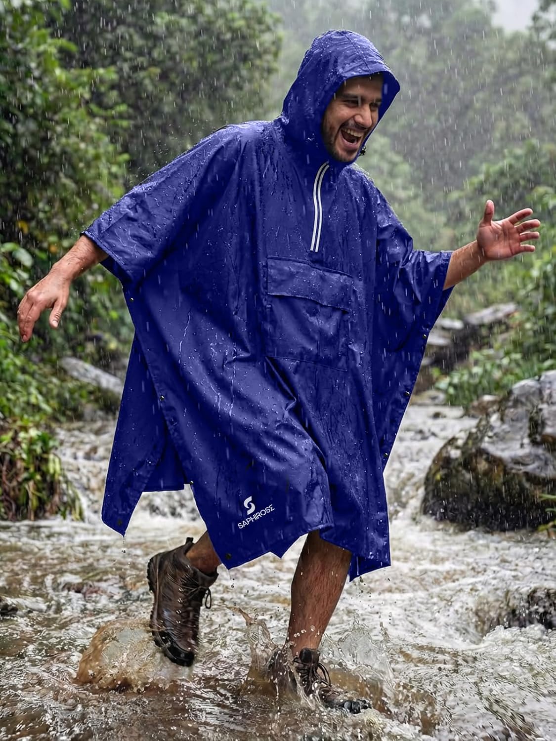 SaphiRose Hooded Rain Poncho Waterproof Raincoat Jacket for Men Women Adults