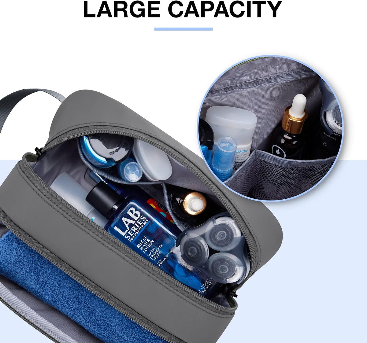 BAGSMART Travel Toiletry Bag for Men, Dopp Kit Water Resistant Shaving Bag for Toiletries Accessories, Grey-Medium