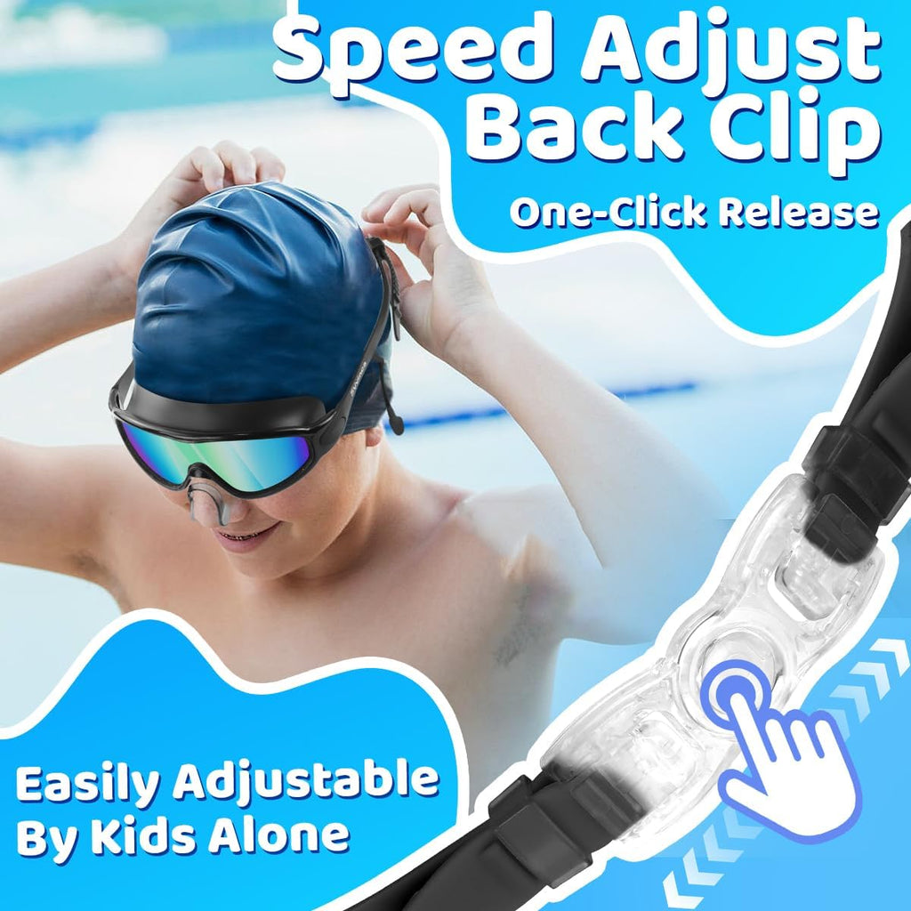 Kids Swim Goggles for 3-15, Kids Goggles with Earplugs& Nose Clip Wide View