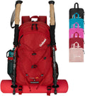Goloni 45L Hiking Backpack Lightweight Foldable, Waterproof Camping Backpack with Rain Cover & Hiking Pole Mat Carrying System, Ergonomic Water Resistant Daypack for Trekking Travel Men Women Red