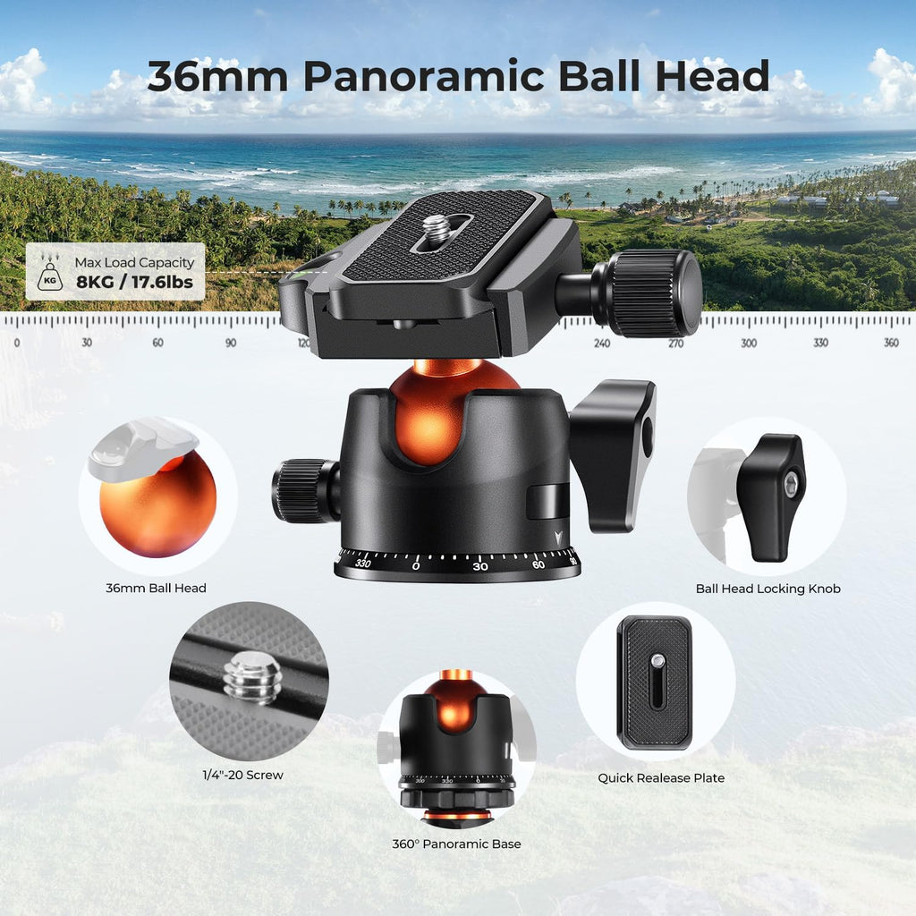 K&F CONCEPT 64" Carbon Fiber Camera Tripod with 1.4" Ball Head