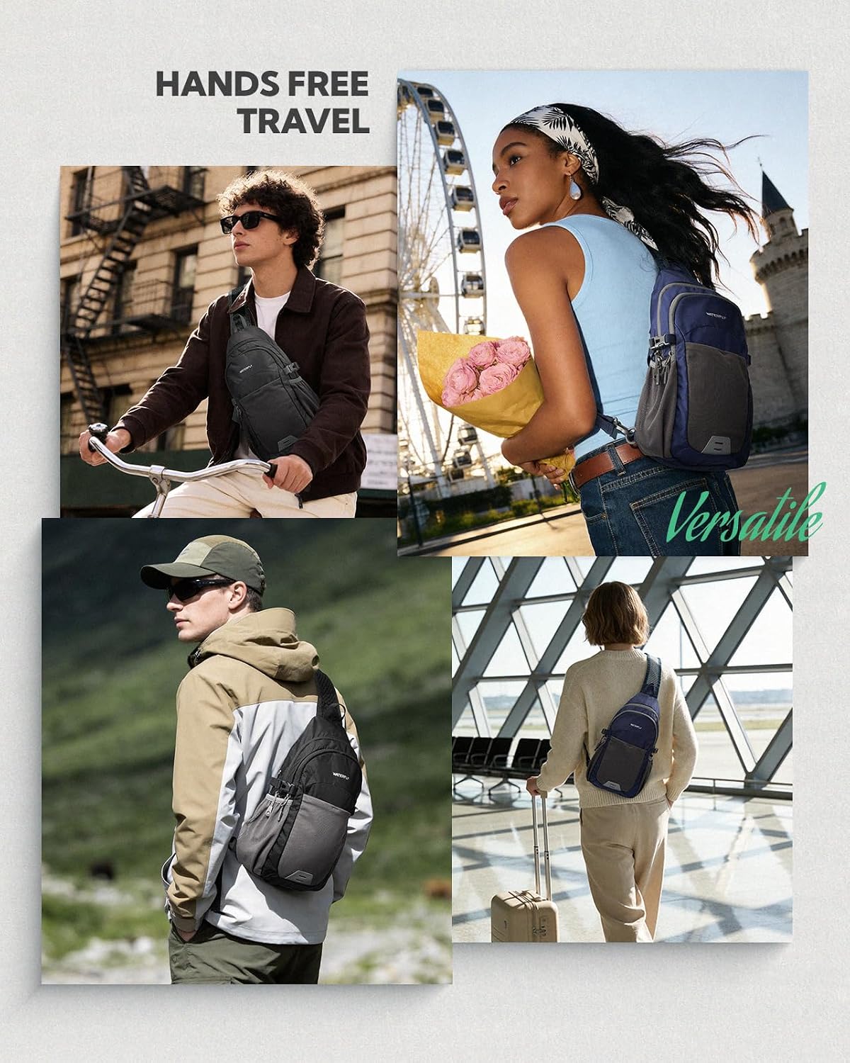 WATERFLY Packable Sling Bag RFID Travel Crossbody Backpack for Women Men