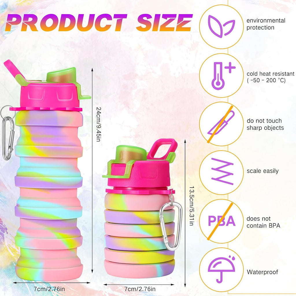 Sunnyray 20 Pack Collapsible Water Bottles Bulk Foldable Water Bottles 17oz Silicone Portable Leak Proof Reusable Sports with Clip for Travel Hiking Camping Outdoor (Camouflage)